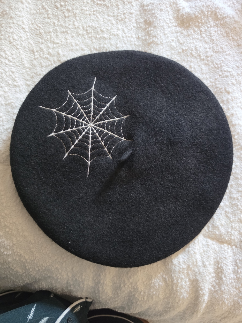 Collectif Black Spider Web Embroidered Beret
